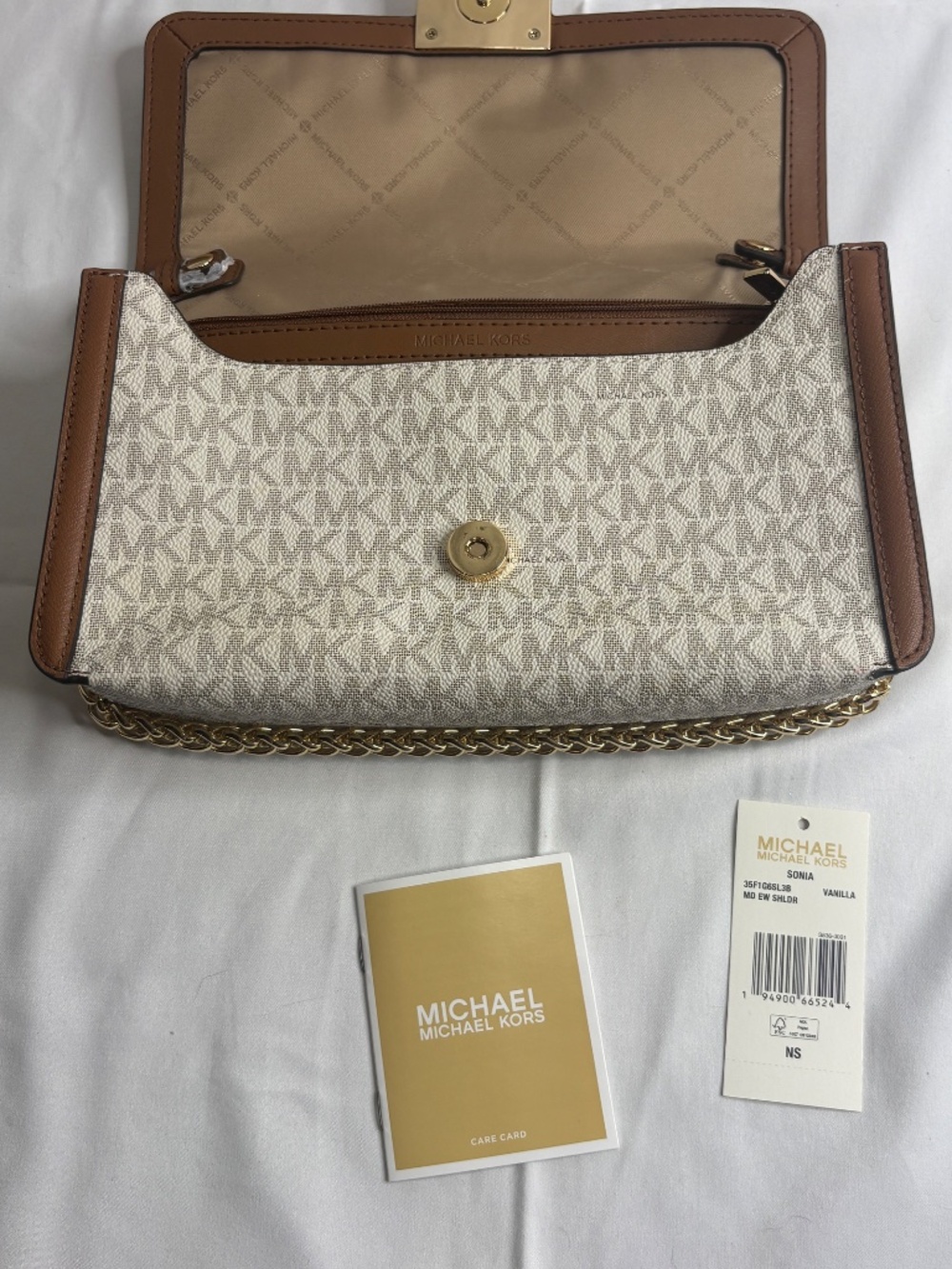 Michael Kors Sonia Medium logo Convertible Shoulder Bag MK NWT Beige NO STRAP - Picture 12 of 15